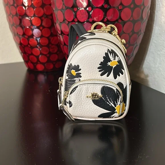 Coach NWT Mini Court Backpack Bag Charm With Floral Print - Picture 6 of 12